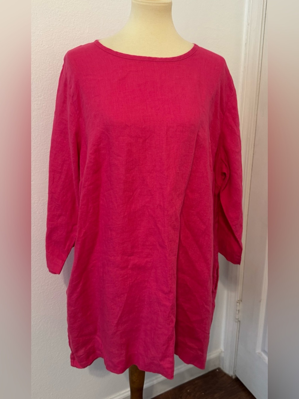 Flax Hot Pink Linen Tunic Short Dress Loose Oversized Pockets Lagenlook Large